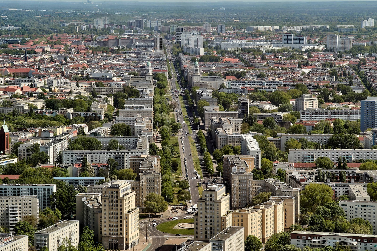 A view of the former Frankfurter Allee, now Karl-Marx-Strasse in central Berlin, Germany, Tuesday, April 29, 2025. (AP Photo/Markus Schreiber)