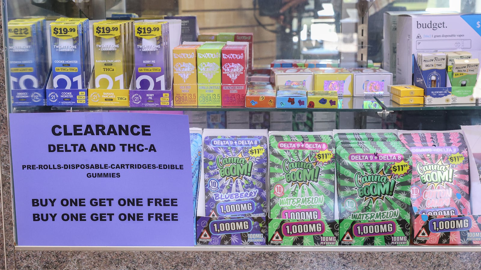 An executive order signed by Ohio Gov. Mike DeWine on Oct. 8 that takes effect next Tuesday bans the sale of intoxicating hemp products for the next several months. Local smoke shops, like Smoker's Saver on South Smithville Road, are offering deep discounts for the hemp-derived THC products they sell. BRYANT BILLING / STAFF