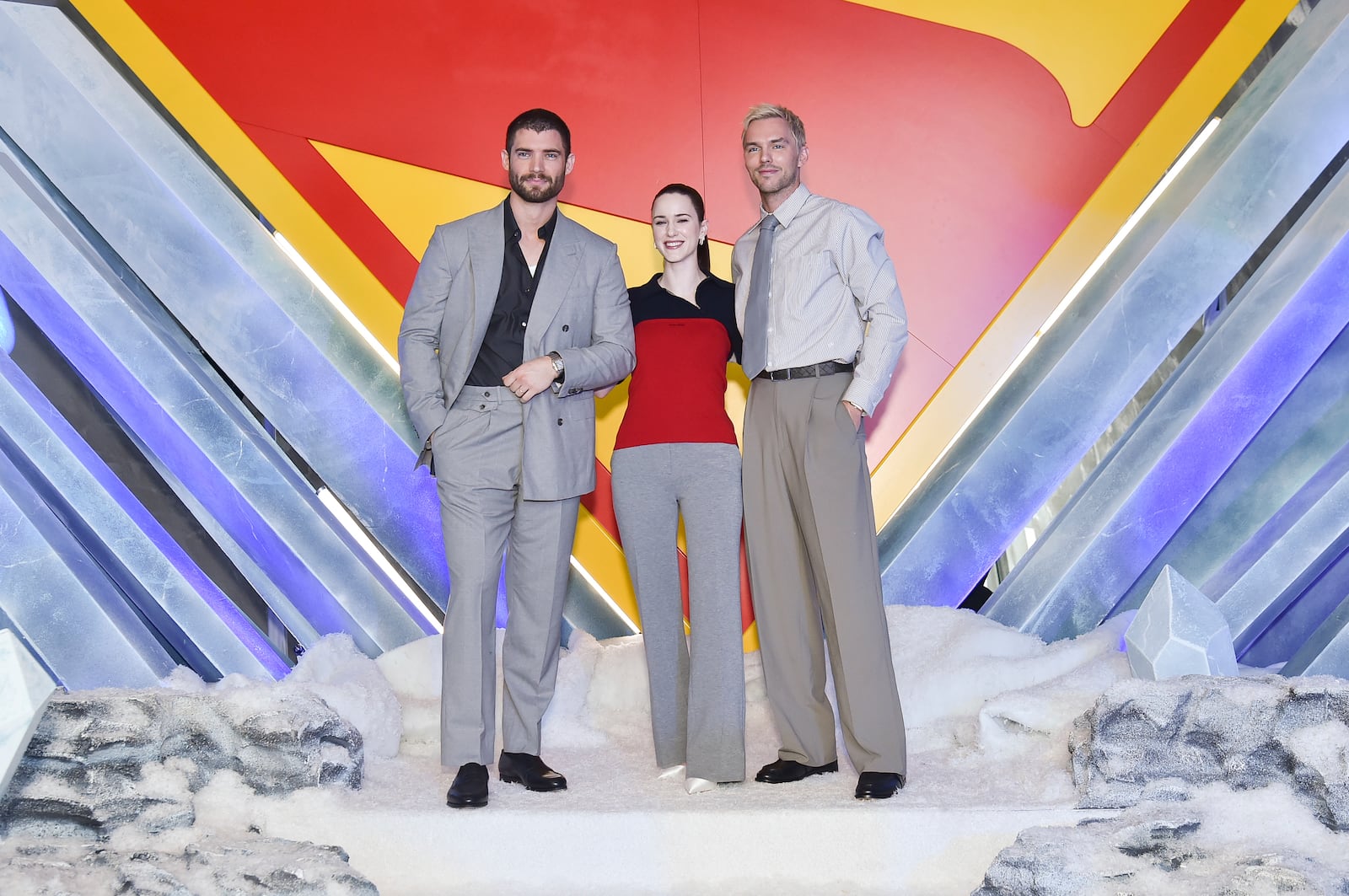 David Corenswet, from left, Rachel Brosnahan and Nicholas Hoult attend a photo call for "Superman" on Saturday, June 28, 2025, in Los Angeles. (Photo by Richard Shotwell/Invision/AP)