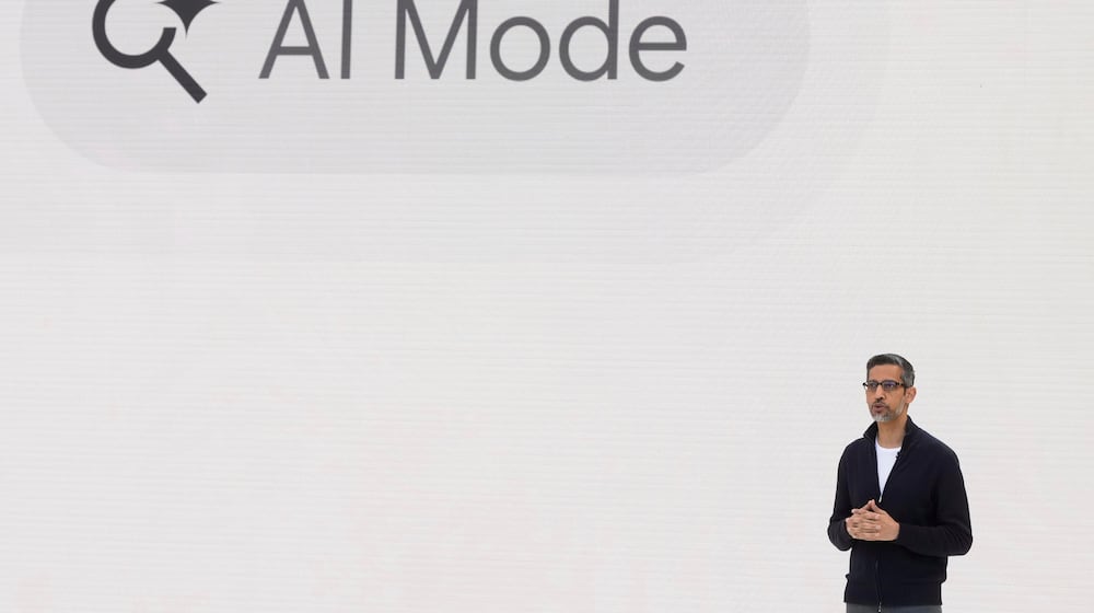 FILE - Alphabet CEO Sundar Pichai speaks at a Google I/O event in Mountain View, Calif., Tuesday, May 20, 2025. (AP Photo/Jeff Chiu, File)