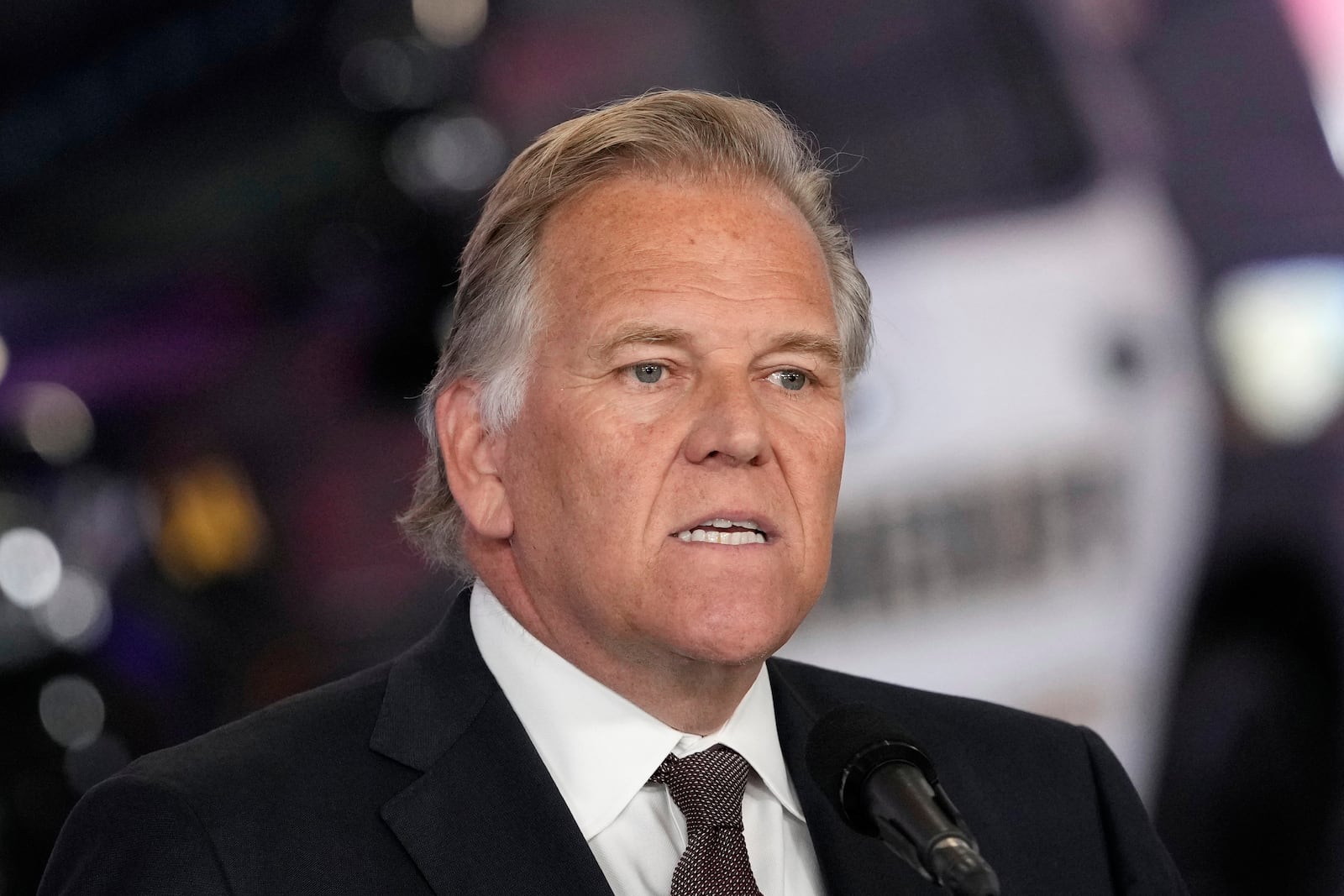 FILE - Former U.S. Rep. and Republican candidate for Michigan Senate Mike Rogers speaks during an event, Aug. 20, 2024 in Howell, Mich. (AP Photo/Carlos Osorio, File)