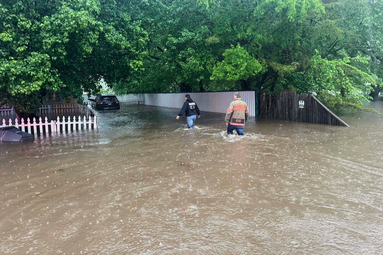 This photo provided by the Lexington Fire Department shows flooding in Lexington, Okla., Wednesday, April 30, 2025. Several people were evacuated from their homes due to flooding. (Trenton Mitchell/Lexington Fire Department via AP)