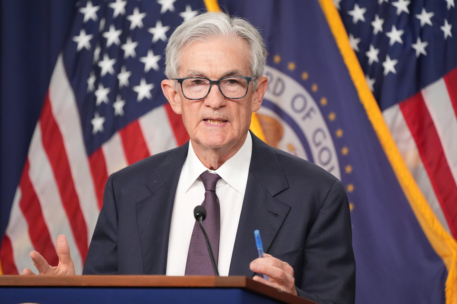 Federal Reserve Chairman Jerome Powell speaks during a news conference following the Federal Open Market Committee meeting, Wednesday, May 7, 2025, at the Federal Reserve in Washington. (AP Photo/Jacquelyn Martin)
