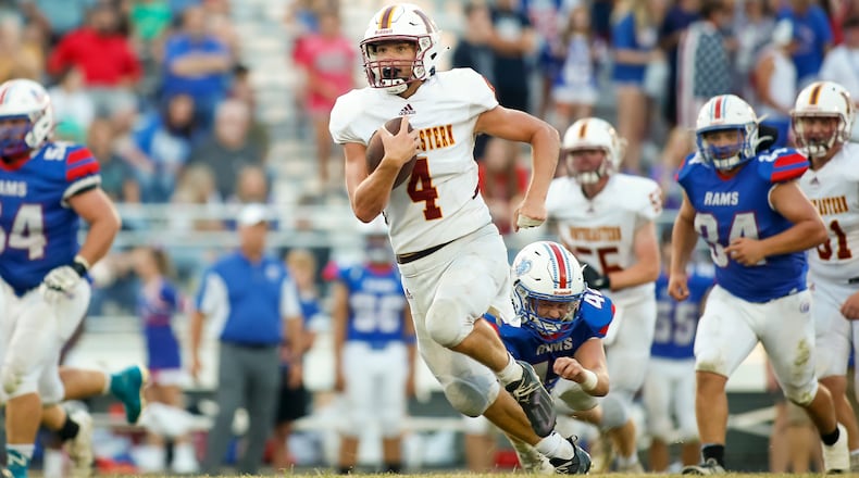 Northeastern High School quarterback Cade Houseman runs the ball during their game against Greeneview on Friday, Sept. 3, 2022 at Don Nock Field in Jamestown. The Jets won 21-20 in overtime. CONTRIBUTED PHOTO BY MICHAEL COOPER