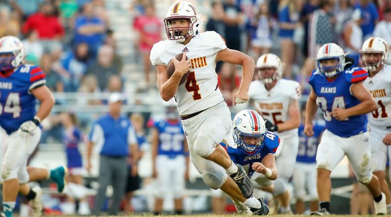 Northeastern High School senior Cade Houseman runs the ball during a game against Greeneview earlier this season at Don Nock Field in Jamestown. CONTRIBUTED PHOTO BY MICHAEL COOPER