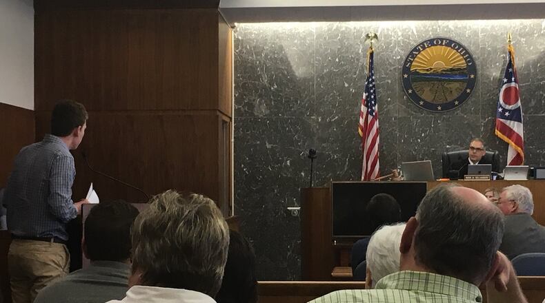 Shooting victim Logan Cole reads a victim statement at the sentencing for West Liberty-Salem shooter Ely Serna on Wednesday, May 2, 2018. JOHN BEDELL / STAFF