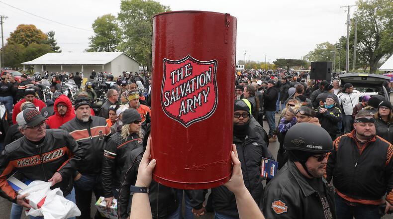 The VFW Post 3660 participates annually in the Highway Hikers Toy Run to support the Springfield Salvation Army. The Post recently donated $7,000 to the Salvation Army to support the organization's effort to help local homeless men. BILL LACKEY/STAFF