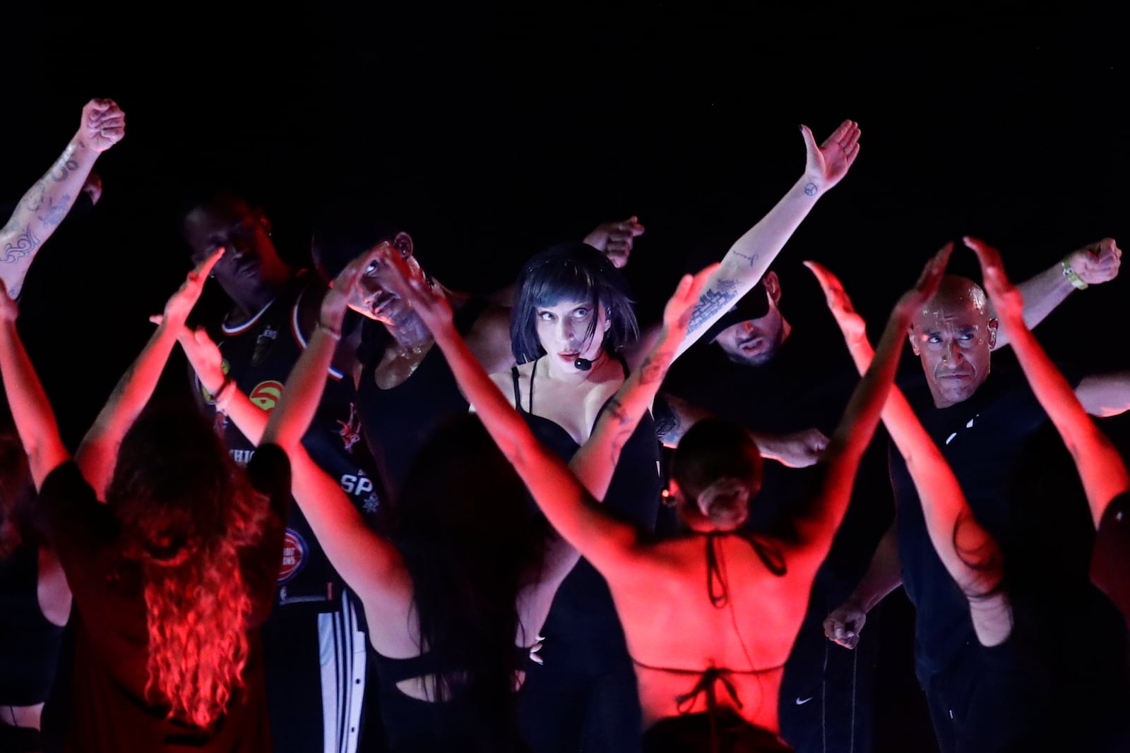 Lady Gaga takes part in a rehearsal a day ahead of her free concert, on Copacabana beach, in Rio de Janeiro, Friday, May 2, 2025. (AP Photo/Bruna Prado)
