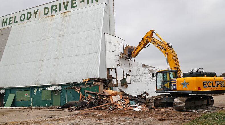 Demolition started on The Melody Drive-In Tuesday, Nov. 1, 2022. The demolition started after a groundbreaking ceremony for the new Melody Park housing development, which hopes to bring around 1,000 units to Clark County over the next several years. BILL LACKEY/STAFF
