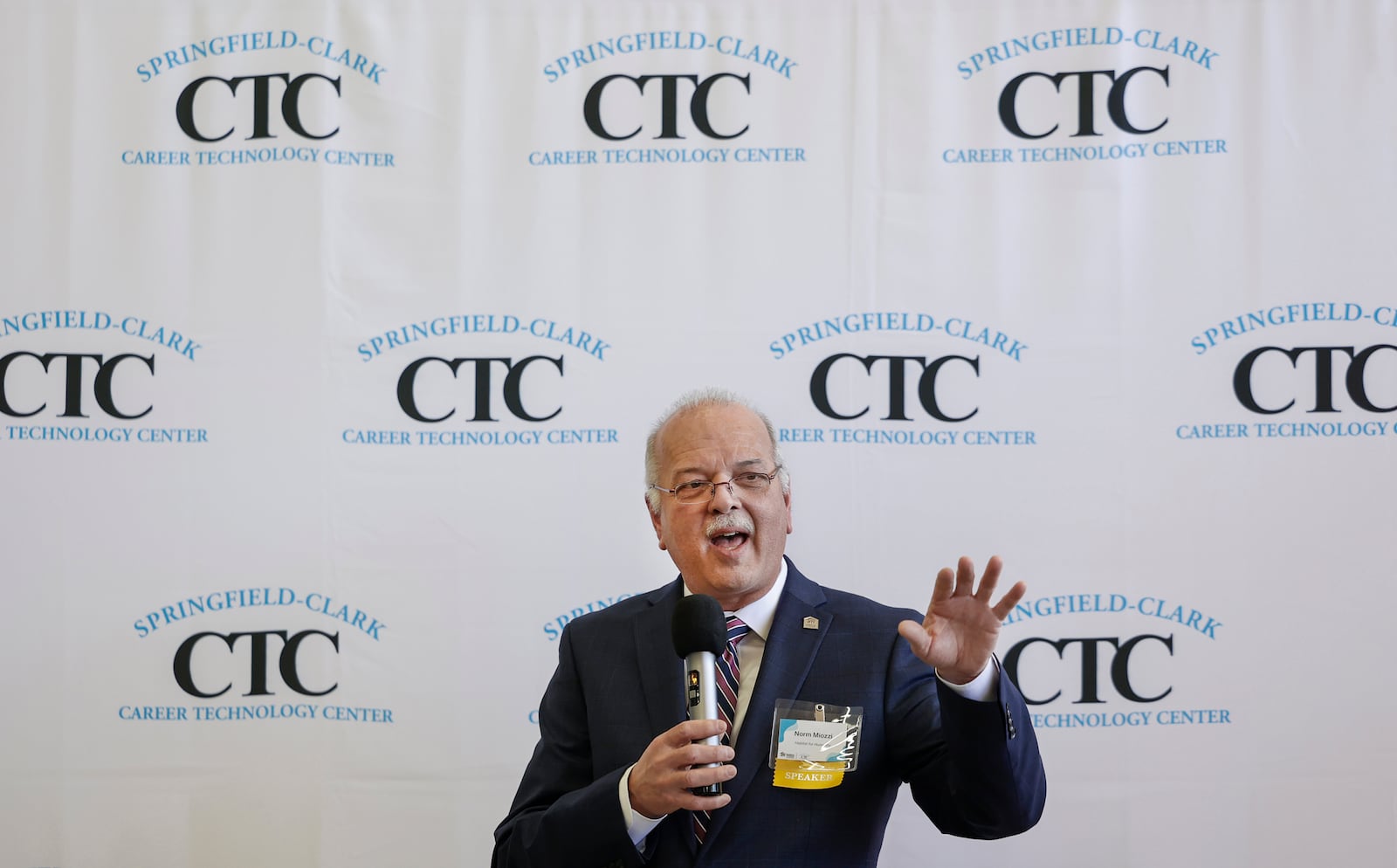 Norm Miozzi, executive director of the Habitat for Humanity of Greater Dayton, speaks during an event on Thursday, Feb. 26, 2026 that highlights a modular home built at Springfield-Clark CTC as part of a partnership with the Habitat for Humanity of Greater Dayton and Springfield-Clark CTC. JOSEPH COOKE/STAFF