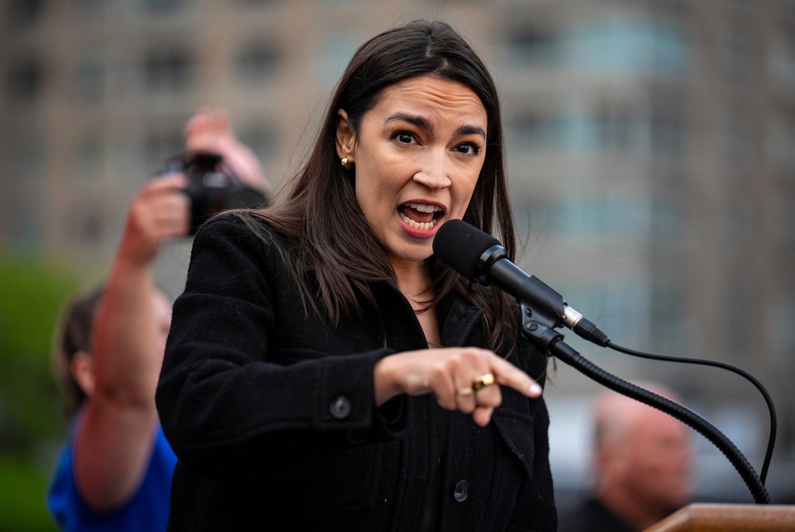 Rep. Alexandria Ocasio-Cortez (D-N.Y.) speaks at the NYCLU's May Day rally for worker's and immigrants rights at Foley Square, Thursday, May 1, 2025, in New York. (AP Photo/Angelina Katsanis)