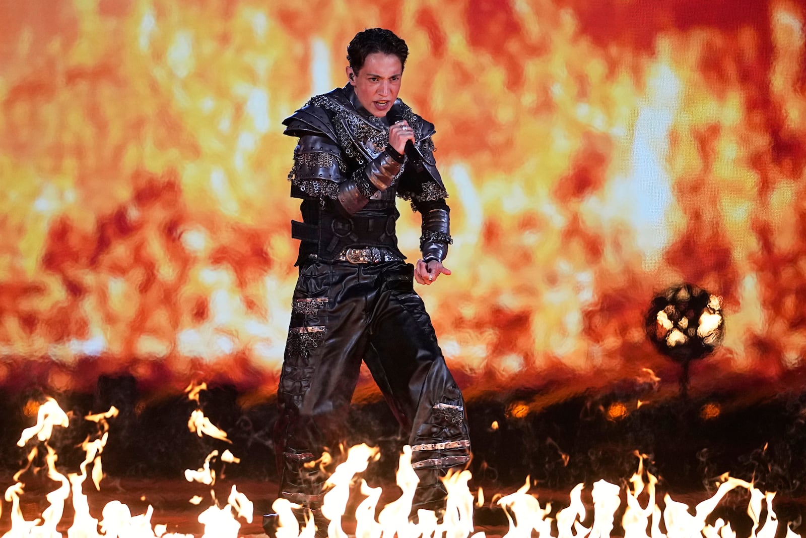 Kyle Alessandro from Norway performs the song "Lighter" during the dress rehearsal for the Grand Final of the 69th Eurovision Song Contest, in Basel, Switzerland, Friday, May 16 2025. (AP Photo/Martin Meissner)