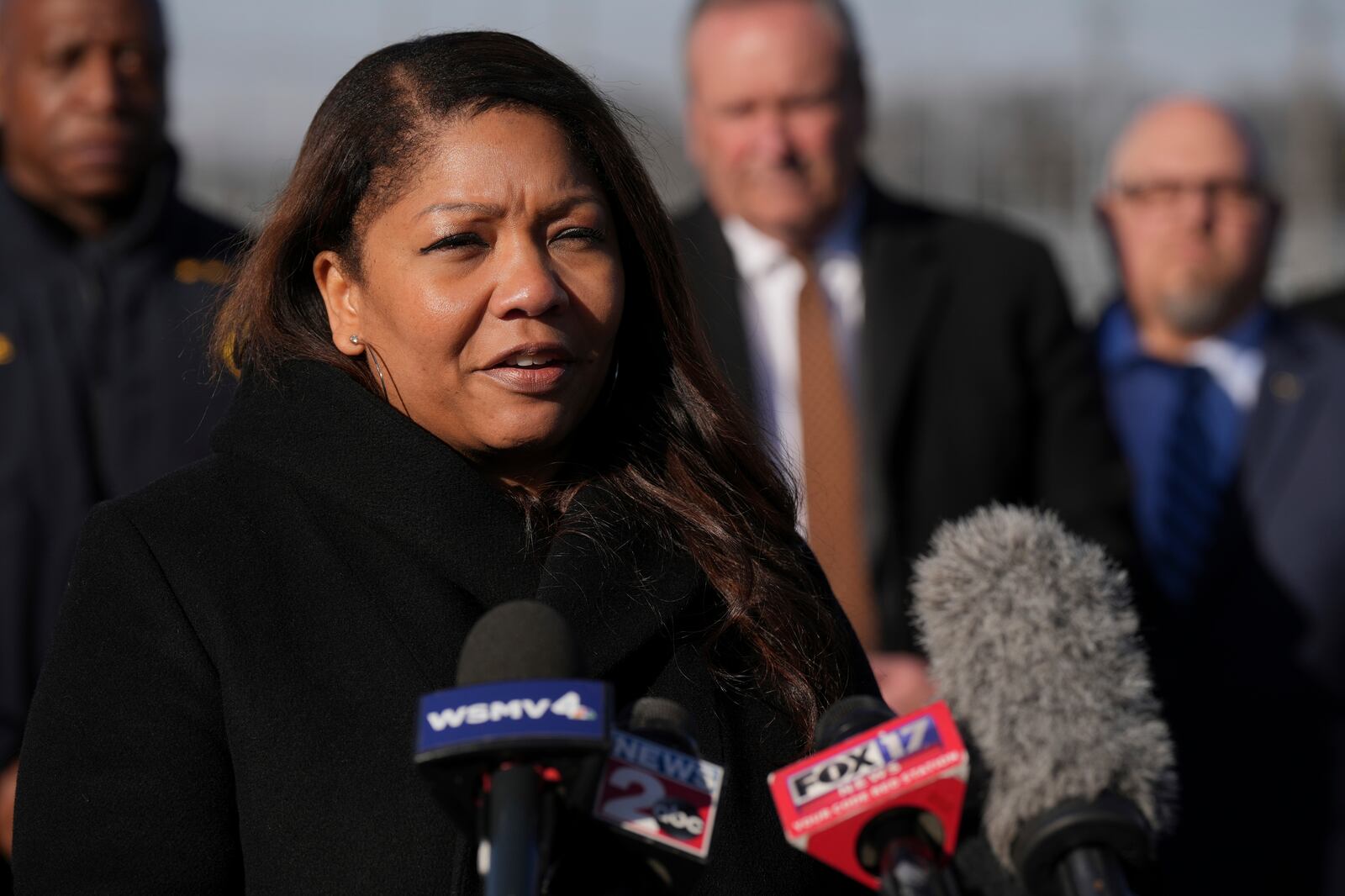 FILE - Director Metropolitan Nashville Public Schools Adrienne Battle talks to media following a shooting at Antioch High School in Nashville, Tenn., Wednesday, Jan. 22, 2025. (AP Photo/George Walker IV, File)