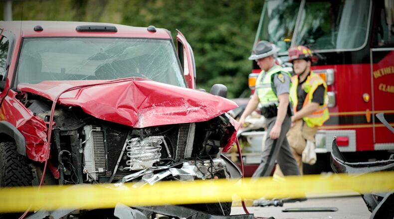 One person was killed in a crash in the 10,000 block of West National Road, Bethel Twp., Clark County on Wednesday, Sept. 9, 2015. (Jim Noelker/Staff)