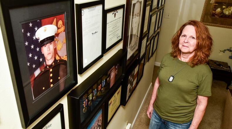 Carolyn Jones Hibberd started Adam’s Hope in 2011 after her son, Marine Cpl. Adam Jones, then 29, died while serving in Afghanistan. Adam’s Hope is a non-profit providing supplies to military personnel while deployed. NICK GRAHAM/STAFF