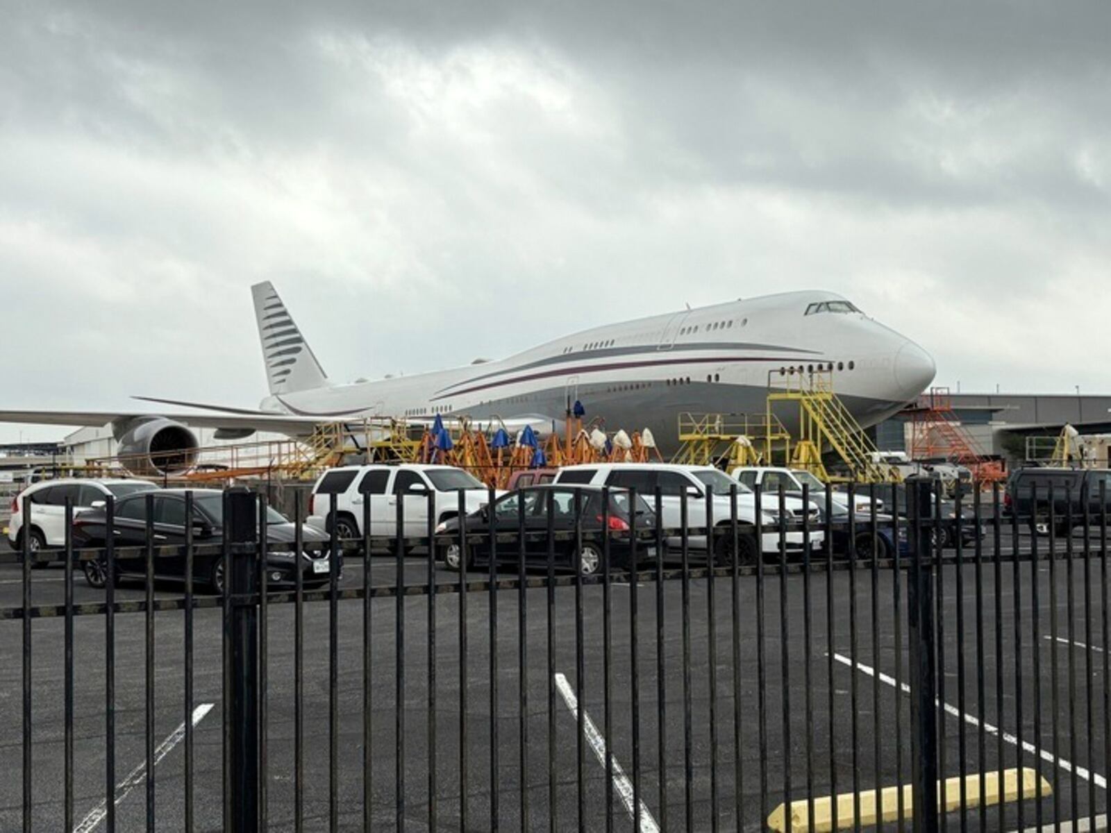 FILE - A Boeing 747 with the color scheme of planes used by the Qatari royal family is seen Friday, May 2, 2025 at San Antonio International Airport in San Antonio, Texas. President Donald Trump said this week that he wants to accept the $400 million plane, and that it would later be donated to a presidential library. (Brandon Lingle/The San Antonio Express-News via AP, File)