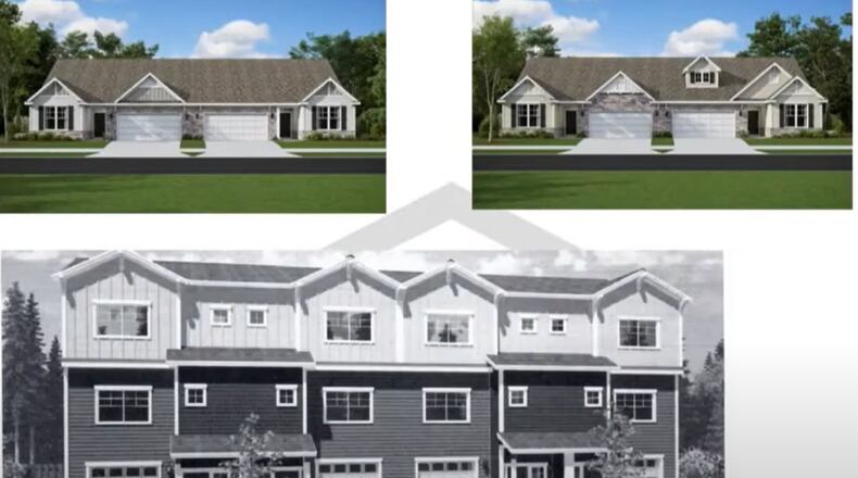 Duplexes and townhome renderings that Oberer presented at a Nov. 9 Yellow Springs Planning Commission meeting. The housing plans have caused controversy in the village. CONTRIBUTED