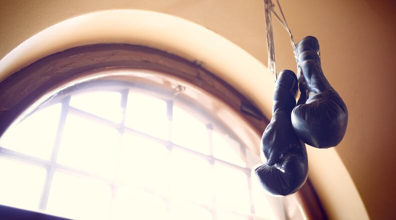 Following up on a trivia note in Wikipedia, Springfielder Todd Roberts of Konecranes went to a Helsinki restaurant to see a pair of Davey Moore’s boxing gloves. Courtesy of Todd Roberts