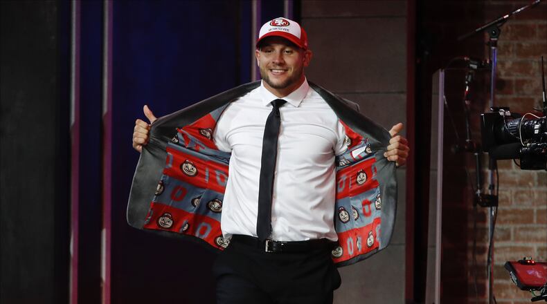 NASHVILLE, TENNESSEE - APRIL 25: Nick Bosa walks onto the stage after being picked 2nd overall by the San Francisco 49ers on day 1 of the 2019 NFL Draft on April 25, 2019 in Nashville, Tennessee. (Photo by Frederick Breedon/Getty Images)
