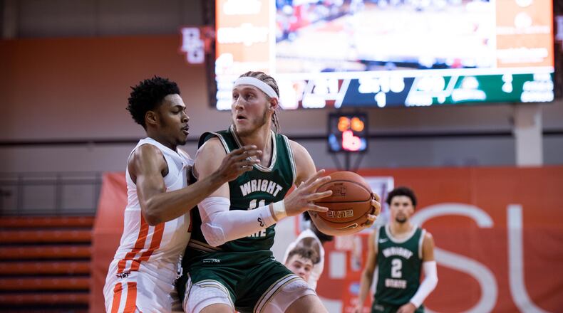 Wright State's Loudon Love (right) became the school's all-time leading rebounder in Sunday's win at Bowling Green. Joseph Craven/WSU Athletics