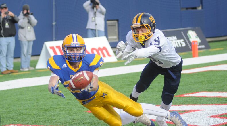 Flyers receiver Nick Tangeman had two TD catches. Marion Local defeated Kirtland 34-11 to win a D-VI high school football state title at Canton on Saturday, Dec. 2, 2017. MARC PENDLETON / STAFF