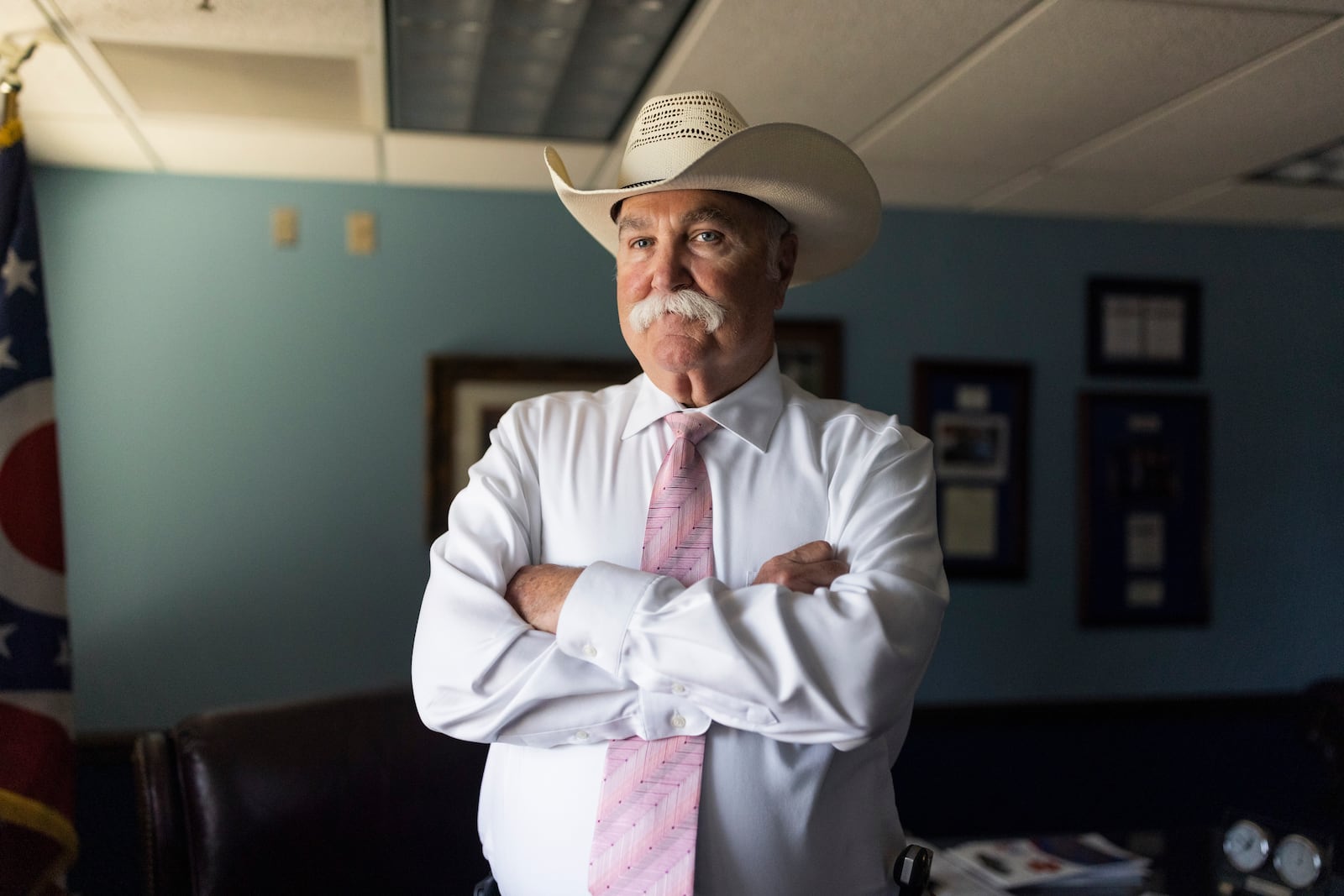 Sheriff Richard Jones in his office at the Butler County Jail, where half of the jail’s beds are currently contracted to Immigration and Customs Enforcement, in Hamilton, Ohio, on July 22, 2025. Butler is among the largest of a growing number of county jails and other local facilities that now house a sizable chunk of ICE detainees, many of whom have never been charged with a crime. (Maddie McGarvey/The New York Times)