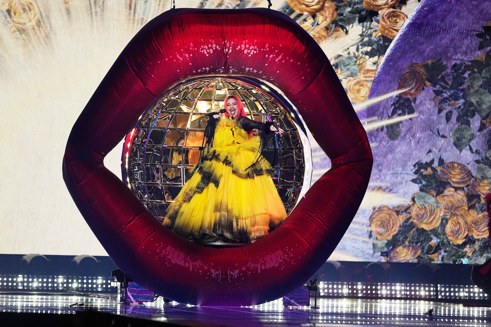 Miriana Conte from Malta performs the song "SERVING" during the second semi-final of the 69th Eurovision Song Contest, in Basel, Switzerland, Thursday, May 15, 2025. (AP Photo/Martin Meissner)