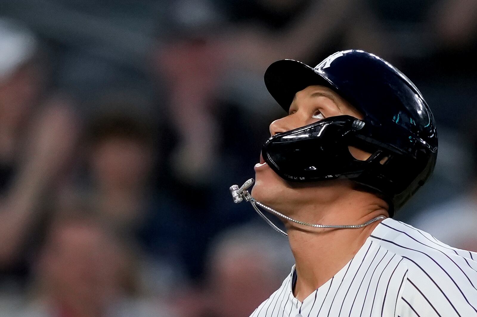 New York Yankees' Aaron Judge runs to home plate after homering on a fly ball to right center field, his 500th extra base hit, during the first inning of a baseball game against the Arizona Diamondbacks, Thursday, April 3, 2025, in New York. (AP Photo/Julia Demaree Nikhinson)