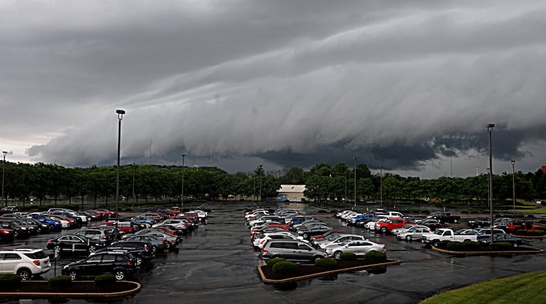 Shelf cloud forms and moves into the Dayton area. Marshall Gorby/Staff