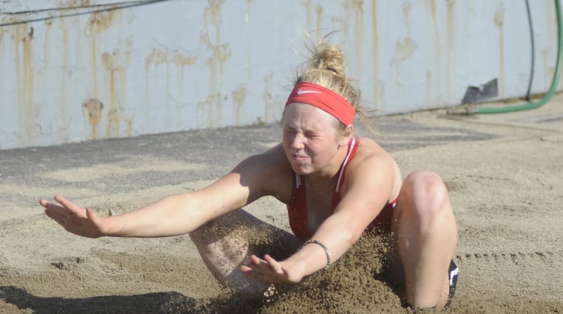 Wayne junior Taylor Robertson was fourth in the long jump (18-2.50) during the D-I regional track and field meet at Dayton’s Welcome Stadium on Friday, May 26, 2017. MARC PENDLETON / STAFF