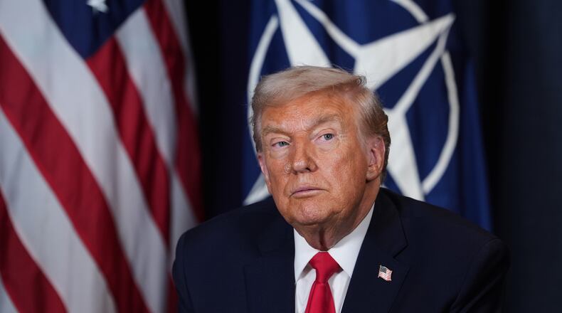 President Donald Trump during a meeting with NATO Secretary General Mark Rutte on the sidelines of the Annual Meeting of the World Economic Forum in Davos, Switzerland, Wednesday, Jan. 21, 2026. (AP Photo/Evan Vucci)