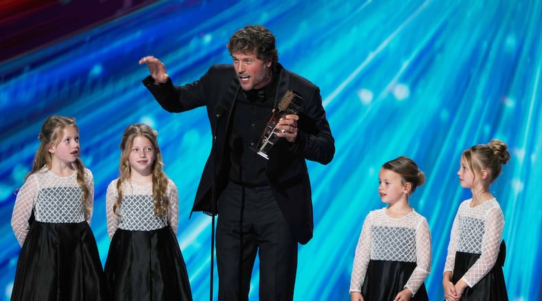 Los Angeles, Rams' Matthew Stafford accepts the AP Most Valuable Player awardduring the NFL Honors award show, Thursday, Feb. 5, 2026, in San Francisco. (AP Photo/Charlie Riedel)