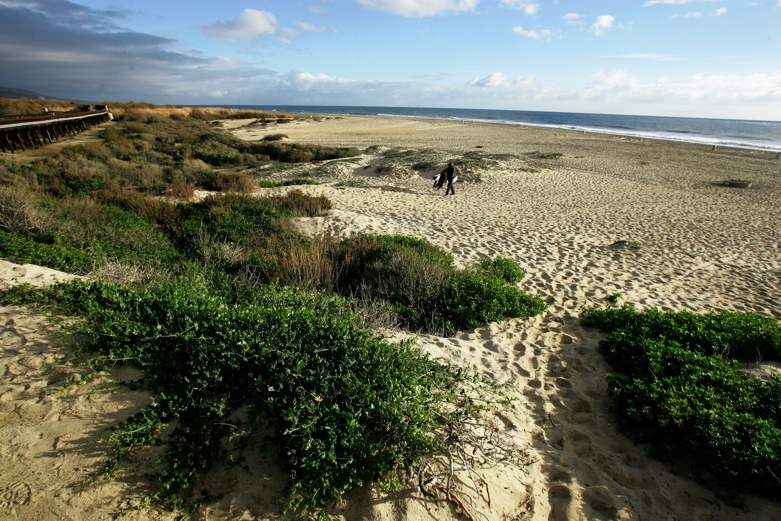 FILE - A surfer leaves the water at Trestles surf beach in San Clemente, Calif., Friday, Feb. 1, 2008. (AP Photo/Chris Carlson, File)