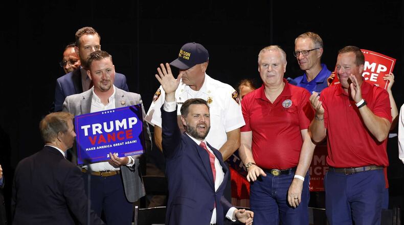 J.D. Vance speaks at a Middletown rally on July 22, 2024. NICK GRAHAM, STAFF