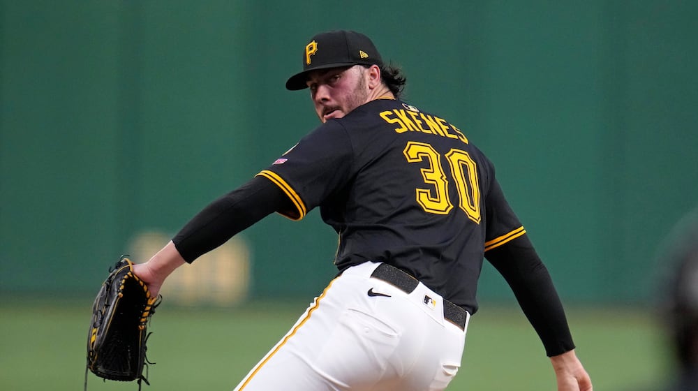 FILE - Pittsburgh Pirates pitcher Paul Skenes delivers during the second inning of a baseball game against the Chicago Cubs in Pittsburgh, Tuesday, Sept. 16, 2025. (AP Photo/Gene J. Puskar, File)