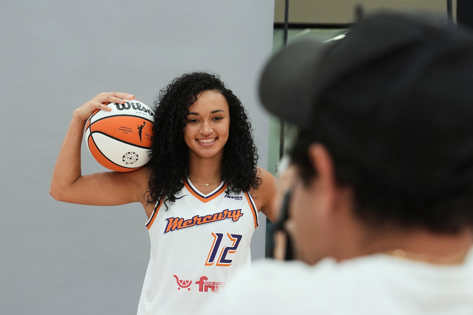 Phoenix Mercury guard Celeste Taylor poses for a photo during Mercury Media Day at the team's WNBA basketball training facility, Wednesday, April 30, 2025, in Phoenix. (AP Photo/Ross D. Franklin)