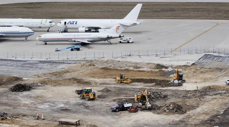 Airborne Maintenance & Engineering Services is building a new hangar at the Wilmington Air Park. The new 100,000-plus square foot building will allow the company to service two wide-body aircraft at the same time under one roof. CHRIS STEWART / STAFF