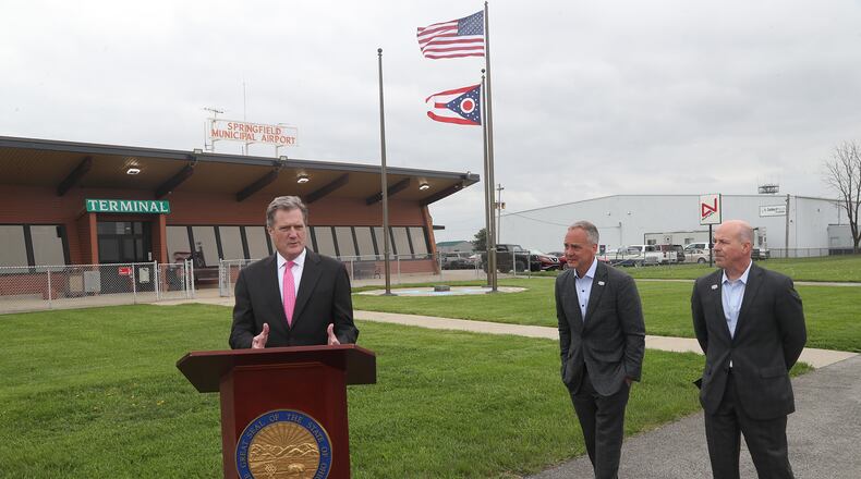 Congressman Mike Turner holds a press conference after touring Springfield Beckley Municipal Airport Thursday, May 5, 2022. BILL LACKEY/STAFF