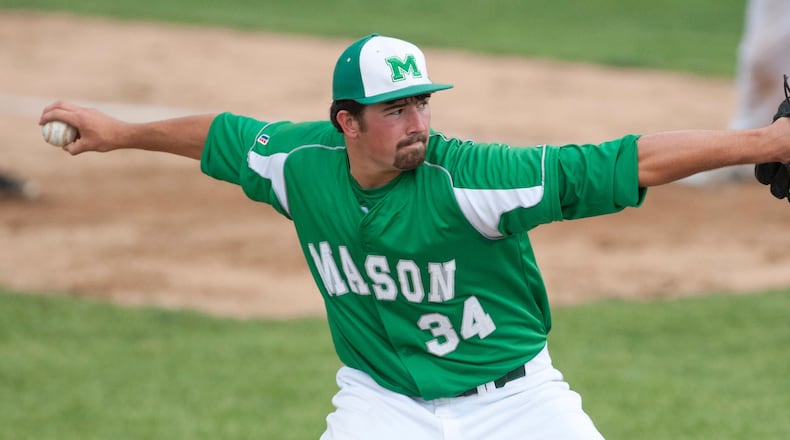 Mason High School senior pitcher Andrew McDonald pitches against Ross in a Division 1 sectional final game in 2013. PHOTO CONTRIBUTED BY PAT STRANG