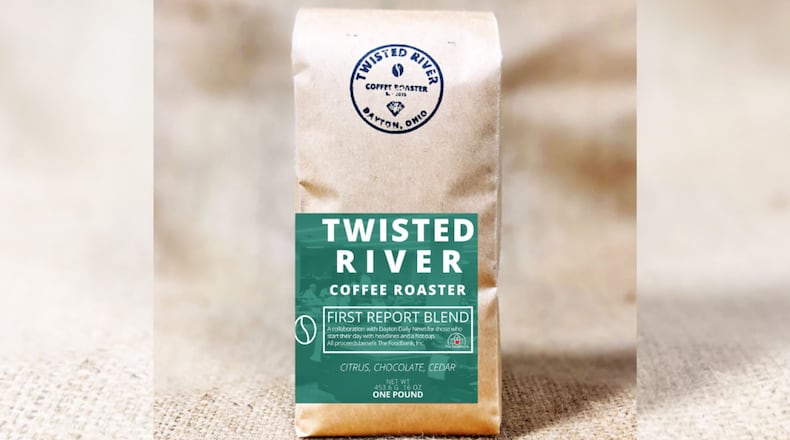 First Report Blend from Twisted River Coffee Roasters is a collaborative blend with Dayton Daily News with
proceeds from sales benefitting The Foodbank, Inc.