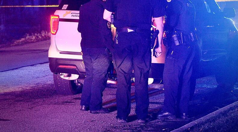 There was a heavy police presence in Yellow Springs on South High Street Thursday night, March 14, 2024, following a report of a shooting. MARSHALL GORBY \STAFF