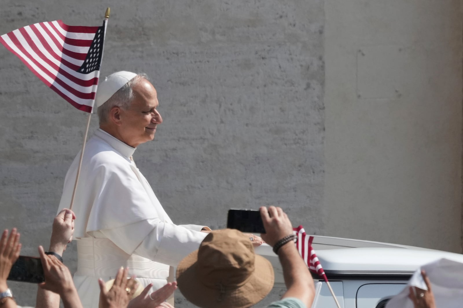 Pope Leo XIV arrives for his weekly general audience in St. Peter's Square at The Vatican, Wednesday, June 11, 2025. (AP Photo/Andrew Medichini)