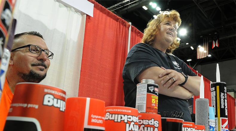 James Vangorden and Betsy Frappier, representing DAP Product Inc., manned a booth Wednesday, June, 29, 2022 at the Summer Job Fair held at the Wright State University Nutter Center, MARSHALL GORBY\STAFF