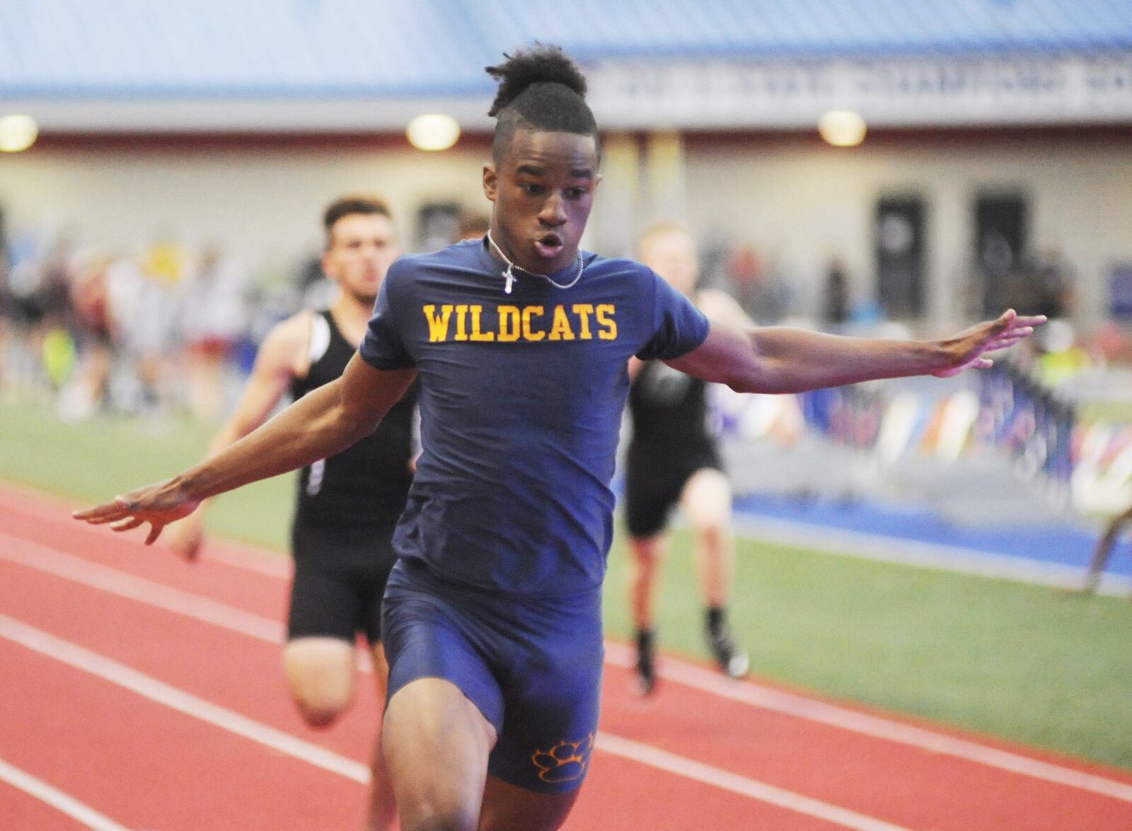 Springfield senior Quincy Scott wins the 200 in the D-I district track and field meets at Piqua on Friday, May 18, 2018. MARC PENDLETON / STAFF