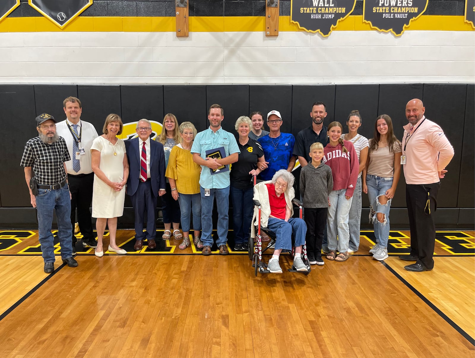 Jake Mattern, transportation supervisor who received the Above and Beyond award during Clark-Shawnee Local School District’s Opening Day celebration with his family, friends and colleagues. Contributed.