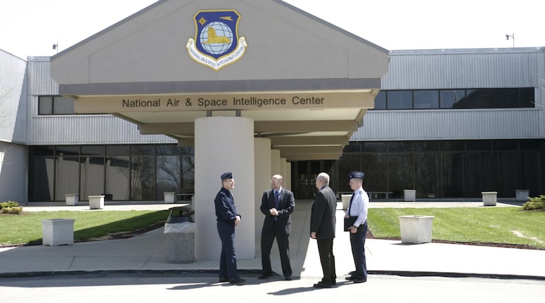 4-14-05—Photo by Ty Greenlees—Main entrance to the National Air and Space Intelligence Center at Wright-Patterson Air Force Base.