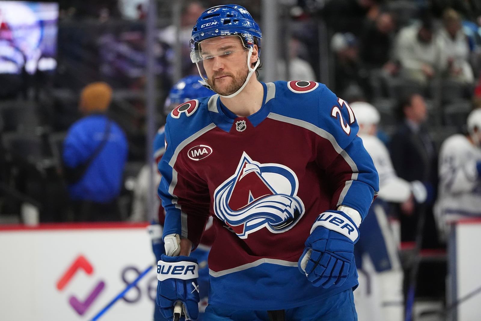 FILE - Colorado Avalanche left wing Jonathan Drouin in the second period of an NHL hockey game, March 8, 2025, in Denver. (AP Photo/David Zalubowski, file)