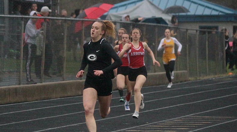 Greenon’s Delaney Benedict set a meet record in the 400 dash and also won the 200 at the Clark County track and field championships in 2018. Greg Billing / Contributed