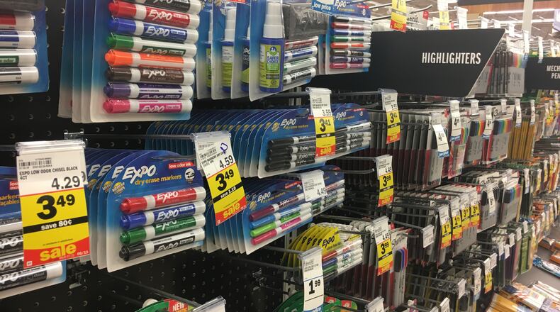 The Meijer store at 5858 N. Springboro Pike in Moraine has its seasonal and office supply sections stocked for back-to-school shopping during the tax-free weekend Aug. 3-5. STAFF PHOTO / HOLLY SHIVELY