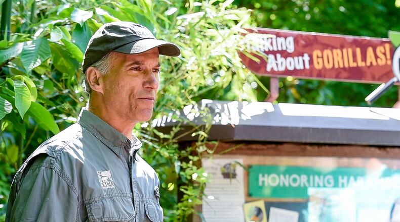 FILE PHOTO: Cincinnati Zoo executive director Thane Maynard speaks to the media about the re-opening of the zoo’s gorilla in Cincinnati. NICK GRAHAM/STAFF